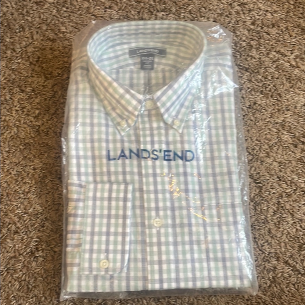 NEW Lands' End Blue and White Casual Button Down Shirt